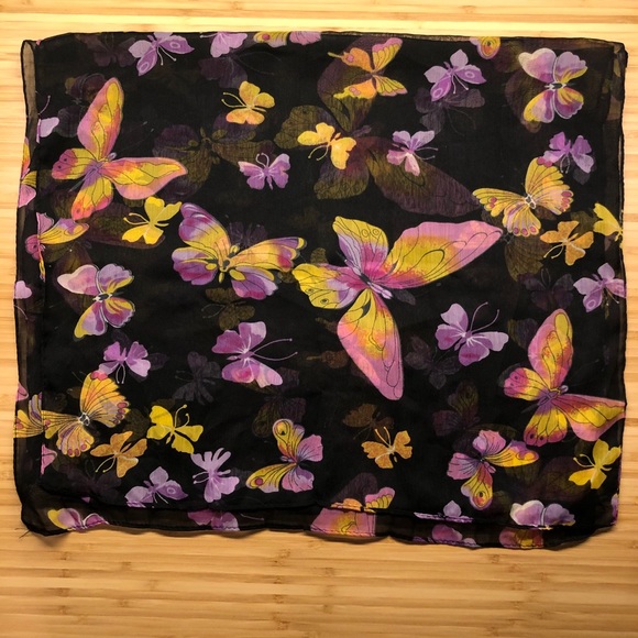 Vintage Accessories - VINTAGE Black Butterfly Silk Scarf